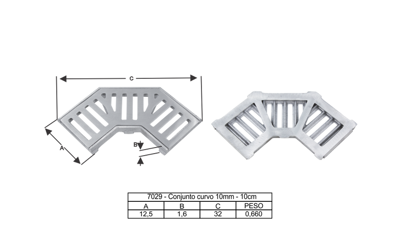 GRELHA CURVA COM CAIXILHO 10cm
