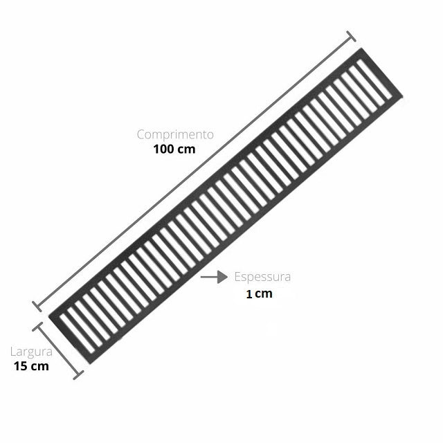 GRELHA SIMPLES FERRO FUNDIDO 15X100cm COM CAIXILHO